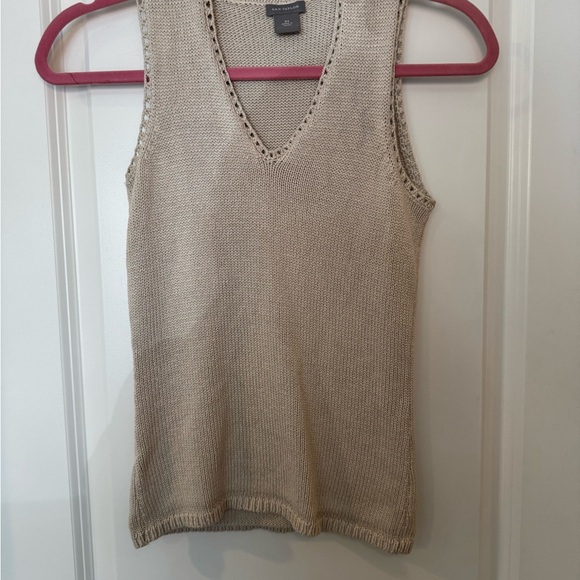 Ann Taylor Tops - Ann Taylor Beige Knit Sleeveless Silk Sweater Top